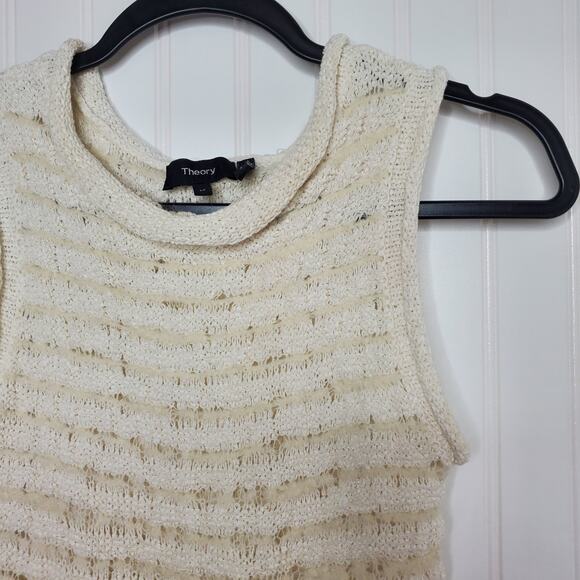 Theory Women's Striped Boat Neck Sweater Size M Sleeveless Merino Wool Alpaca - Picture 3 of 9